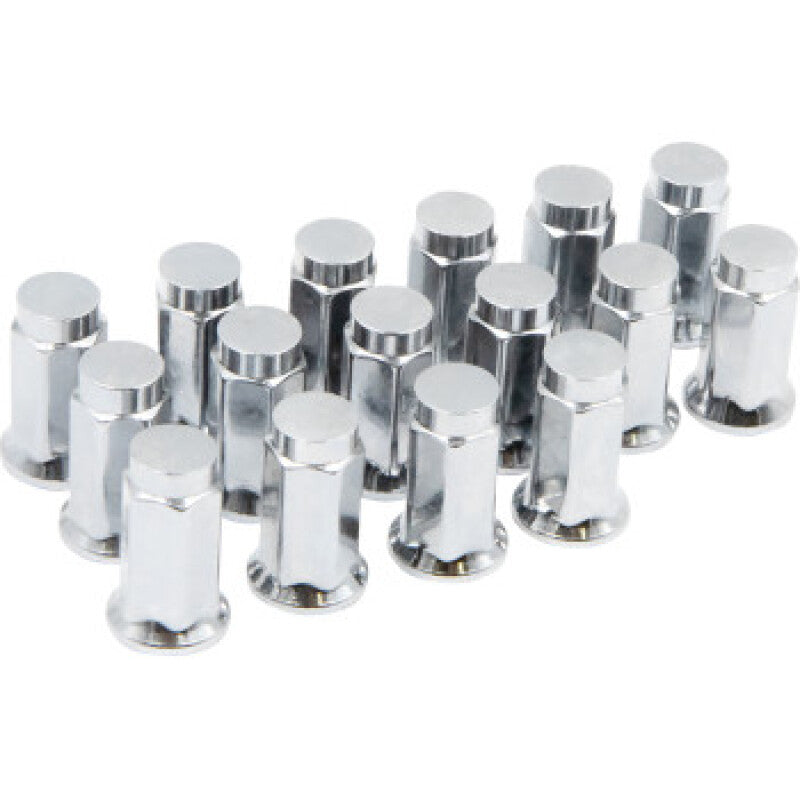 Raceline Hex/Flat Lug Nuts - 12mm x 1.25/17mm - 16 Pack - Chrome Wheel Accessories Raceline