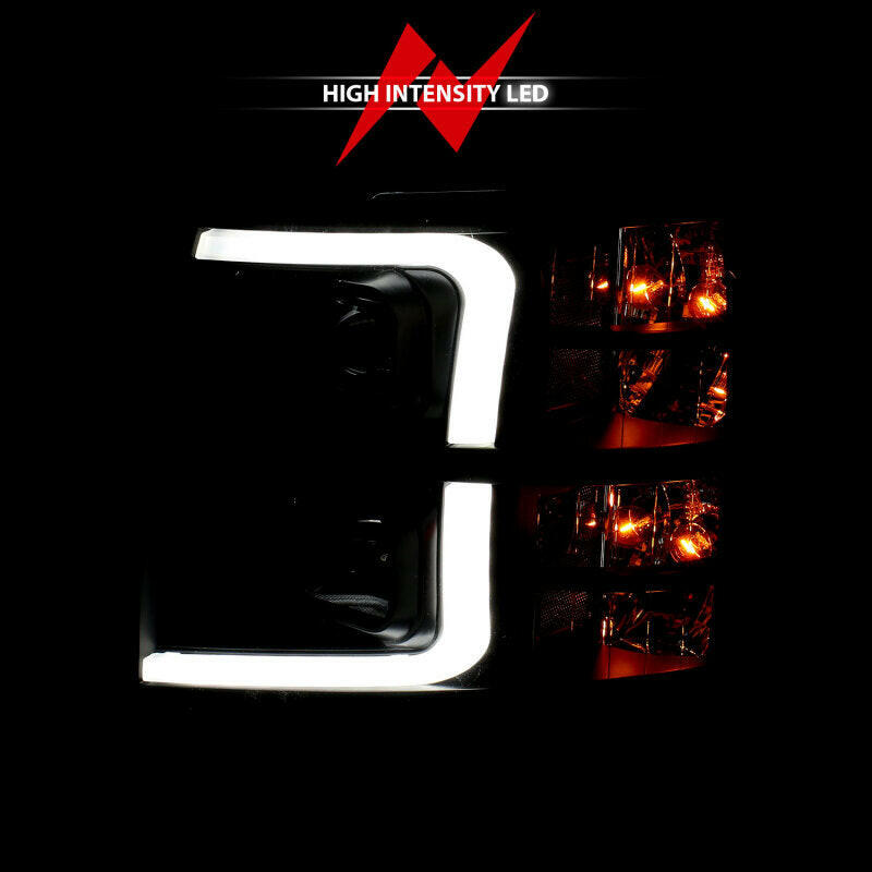 ANZO 07-13 Chevrolet Silverado 3500 Projector Headlights - Black Amber Headlights ANZO