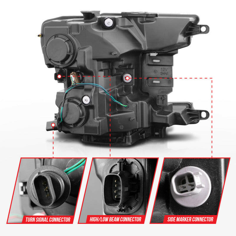 ANZO 2018-2020 Ford F-150 Projector Headlight w/ Plank Style Switchback Black Housing Headlights ANZO