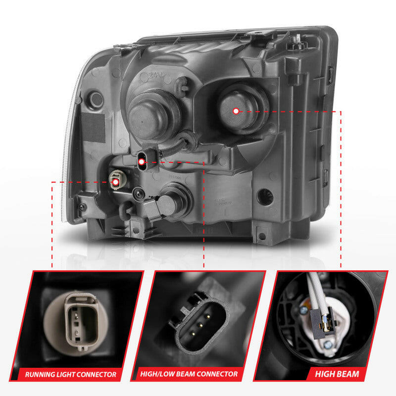 ANZO 99-04 Ford F250/F350/F450/Excursion (excl 99) Projector Headlights - w/ Light Bar Black Housing Headlights ANZO