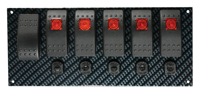 Moroso Rocker Switch Panel - Dash Mount - LED - 8in x 3-13/32in - Grey/Black Fiber Design Switch Panels Moroso