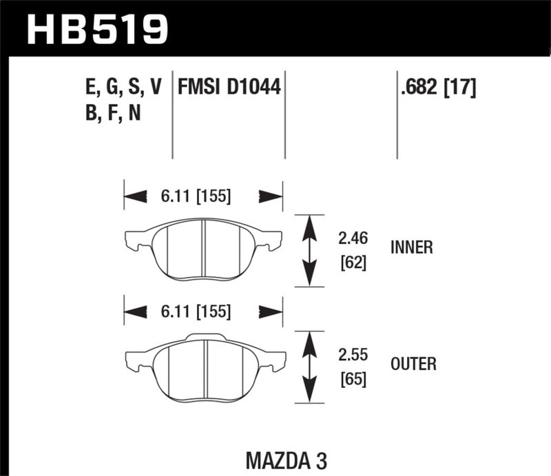 Hawk HP+ 08-09 Mazda 3 / Ford/ Volvo DTC-60 Race Front Brake Pads Brake Pads - Racing Hawk Performance