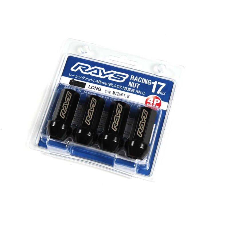 Rays 17HEX Racing Nut 12x1.5 Set L48 (Closed End) (4 PCS) - Black Chromate Lug Nuts Rays