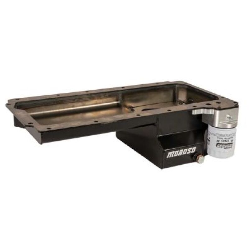 Moroso GM LS Swap/Early F-Body (w/Rear Sump/Spin-On Filter Adapter) Wet Sump 6in Steel Oil Pan - Blk Oil Pans Moroso