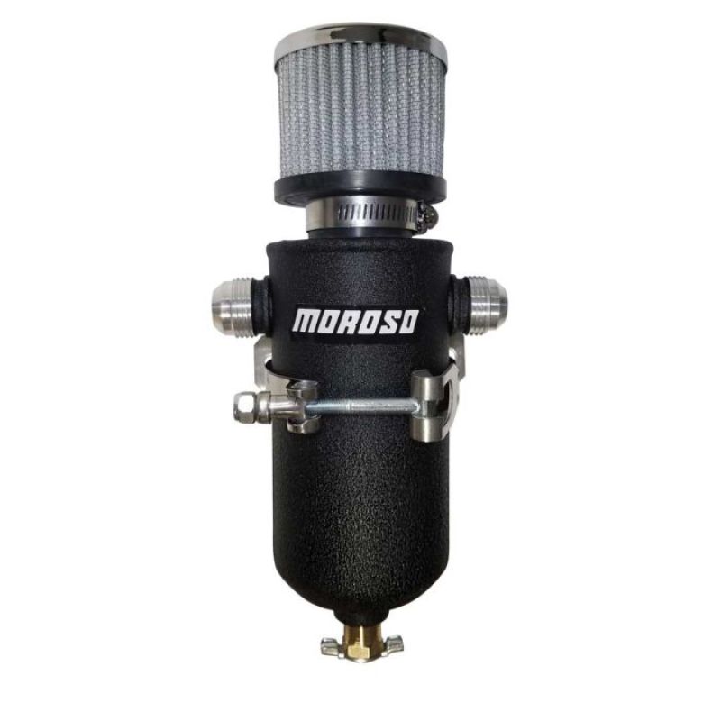 Moroso 12AN Male Fittings Catch Can Breather Tank - Black Powder Coat Expansion Tanks Moroso