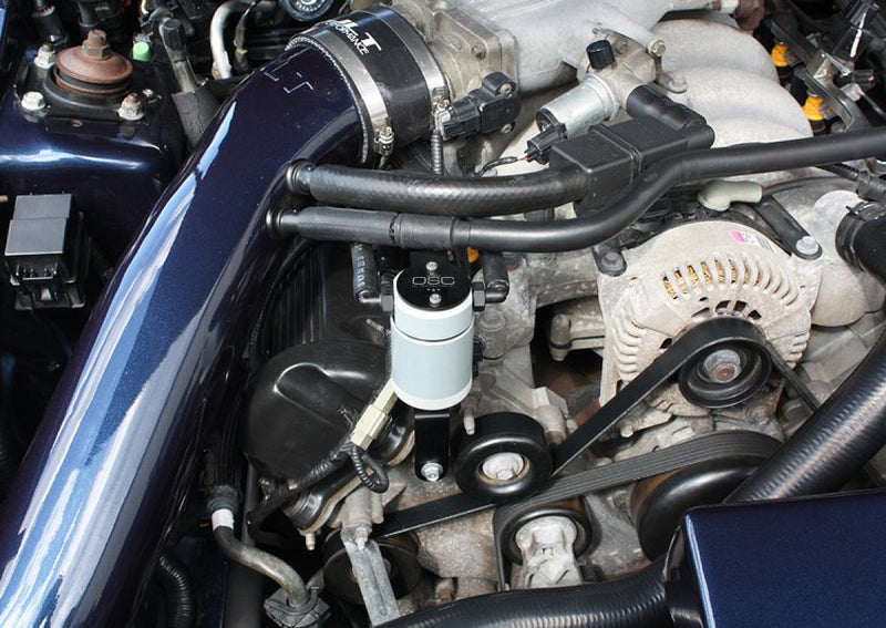 J&L 99-04 Ford Mustang GT Passenger Side Oil Separator 3.0 - Clear Anodized Oil Separators J&L