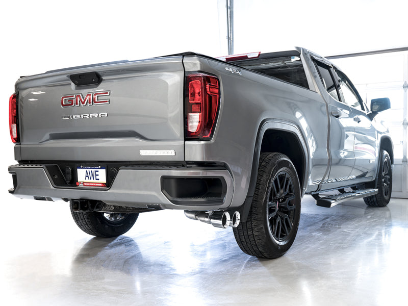 AWE Tuning 4th Gen GM 1500 5.3L 0FG Catback Dual Side Exit (Flat Bumper) - Chrome Tips Catback AWE Tuning