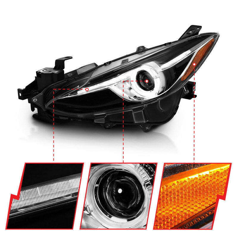 ANZO Projector Headlights With Halo Black w/Amber 14-17 Mazda 3 Headlights ANZO