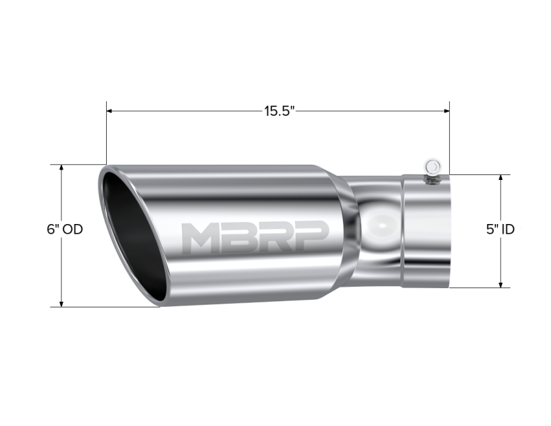 MBRP Universal Tip 6in OD 5in Inlet 15.5in Length 30 Deg Bend Angled Rolled End T304 Steel Tubing MBRP