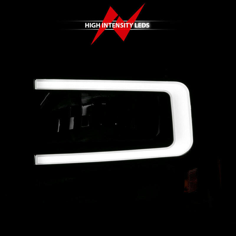 ANZO 99-04 Ford F250/F350/F450/Excursion (excl. 99) Crystal Headlights - w/ Light Bar Black Housing Headlights ANZO