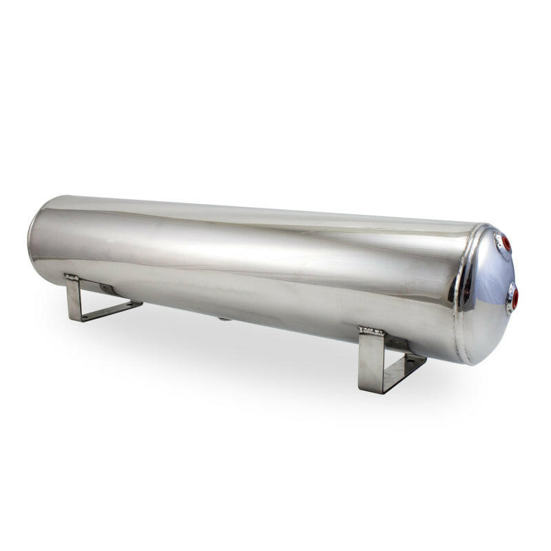 Air Lift 4 Gal Alum Tank - (2) 1/4in (2) 3/8in End & 1/4in Drain - 30in L X 6in D - Polished Air Tanks Air Lift