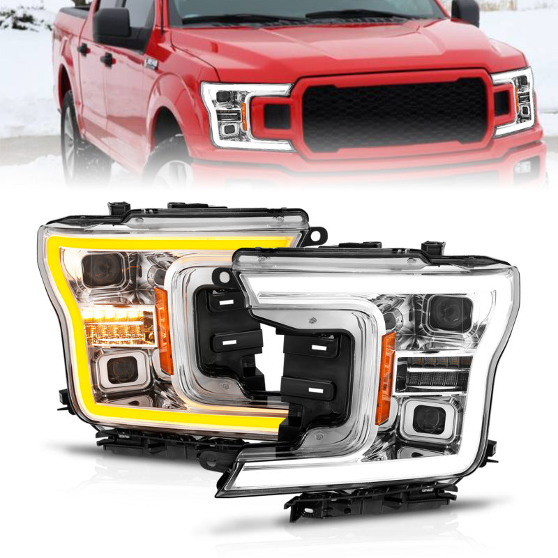 ANZO 18-20 Ford F-150 (w/o Fctry LED) Full LED Proj Headlights w/Light Bar Swtchbk Seq. Chrome w/Int Headlights ANZO