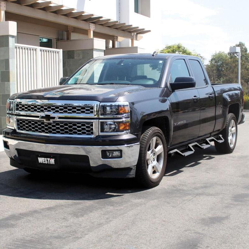 Westin 14-18 Chevrolet Silverado 1500 DC 6.5ft Bed HDX Stainless Drop W2W Nerf Step Bars - Tex. Blk Nerf Bars Westin