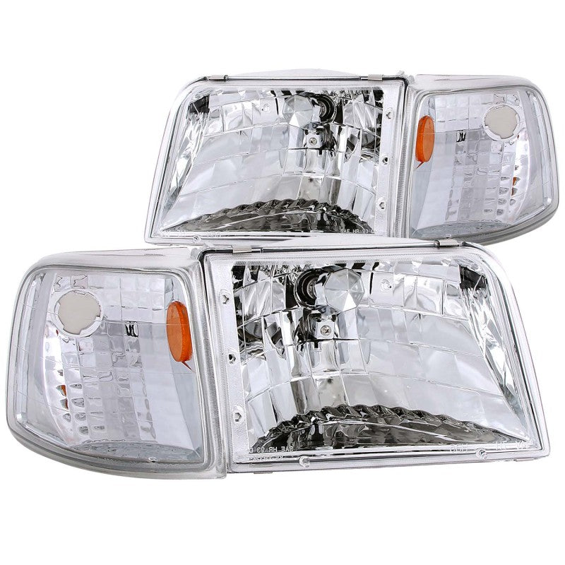 ANZO 1993-1997 Ford Ranger Crystal Headlights Chrome w/ Corner Lights 2pc Headlights ANZO