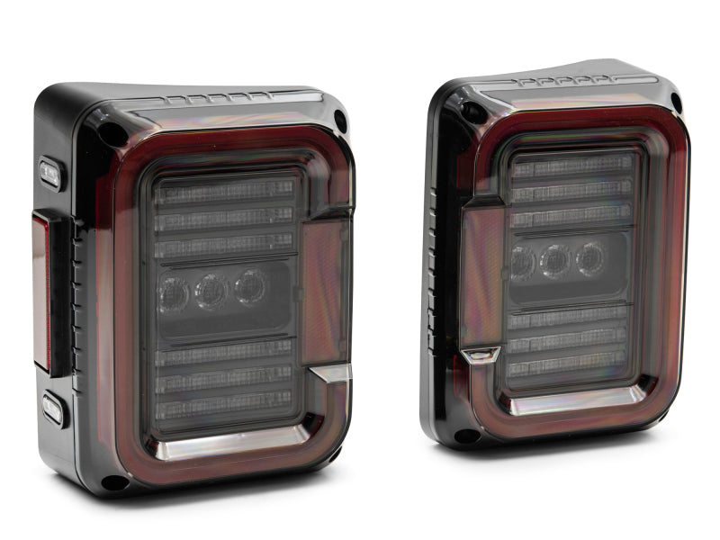 Raxiom 07-18 Jeep Wrangler JK Axial Series LED Halo Tail Lights- Black Housing (Dark Smoked Lens) Tail Lights Raxiom