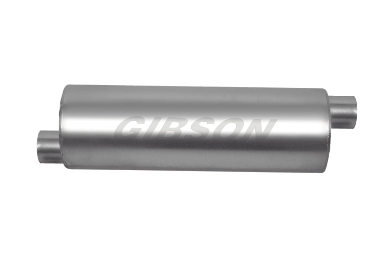 Gibson SFT Superflow Offset/Offset Round Muffler - 6x24in/2.5in Inlet/2.5in Outlet - Stainless Muffler Gibson