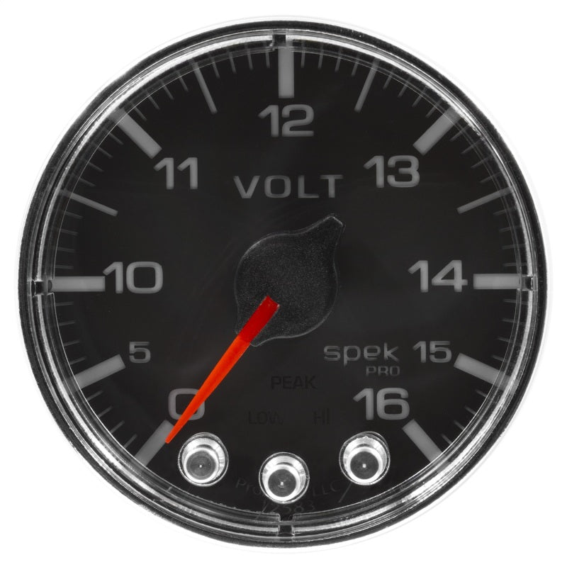 Autometer Spek-Pro Gauge Voltmeter 2 1/16in 16V Stepper Motor W/Peak & Warn Blk/Chrm Gauges AutoMeter