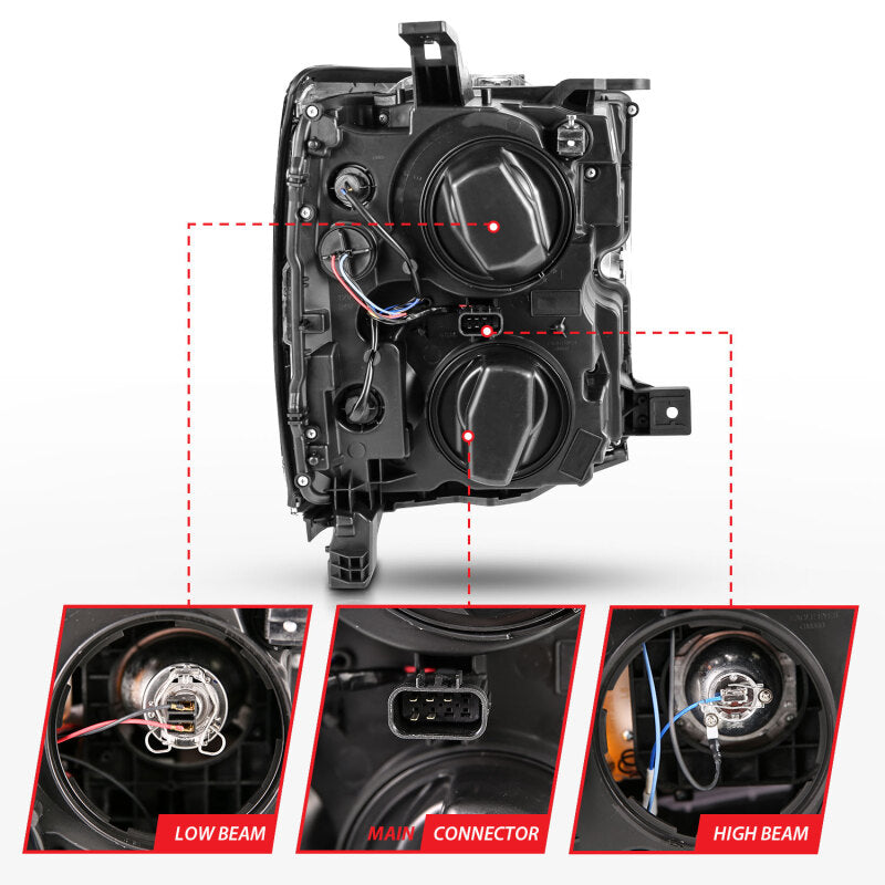 ANZO 2015-2016 Chevrolet Silverado Projector Headlights w/ Plank Style Design Black w/ Amber Headlights ANZO
