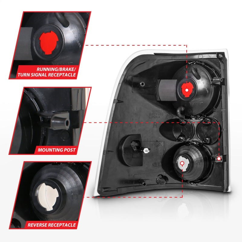 ANZO 2002-2005 Ford Explorer Taillights Black Tail Lights ANZO