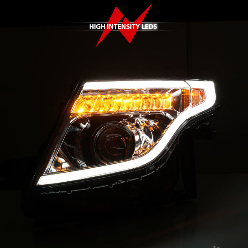 ANZO 11-15 Ford Explorer Projector Headlights w/ Light Bar Chrome Housing w/ Amber light Headlights ANZO