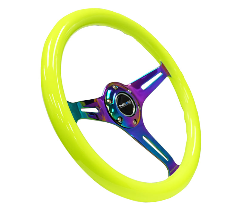 NRG Classic Wood Grain Steering Wheel (350mm) Neon Yellow Color w/Neochrome Spokes Steering Wheels NRG
