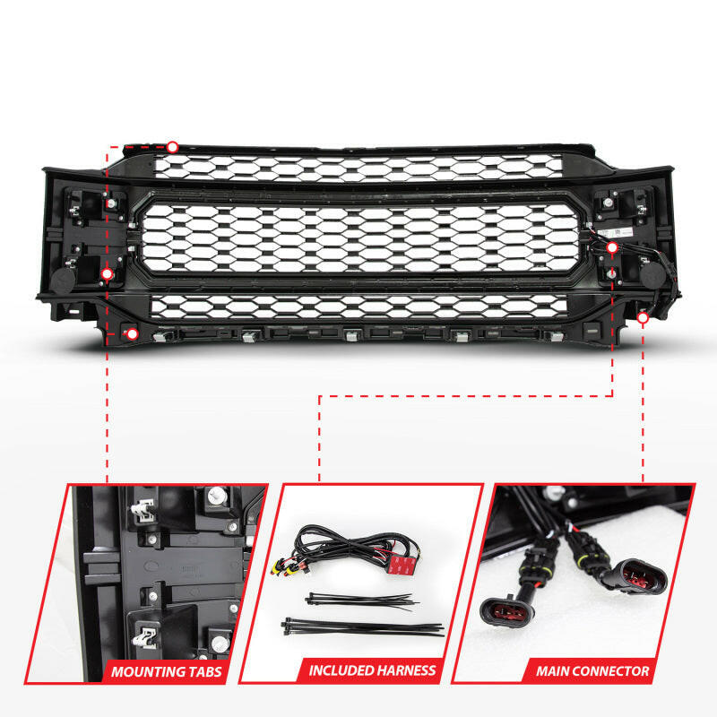 ANZO 21-23 Ford F150 Black Housing Full LED Light Tube Front Grille Headlights ANZO