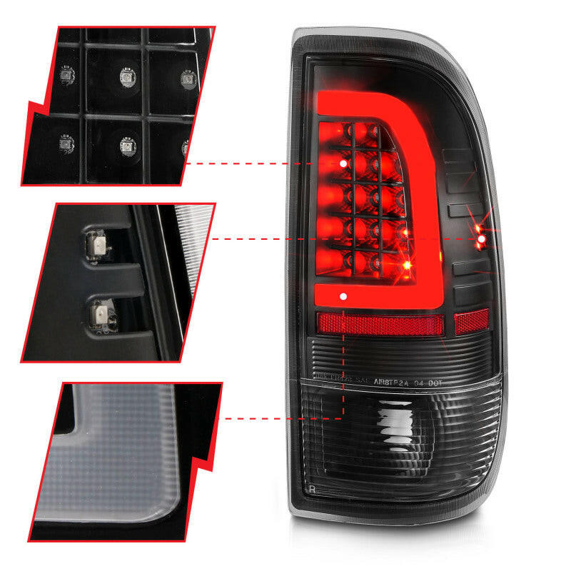 ANZO 1997-2003 Ford F-150 LED Tail Lights w/ Light Bar Black Housing Clear Lens Tail Lights ANZO