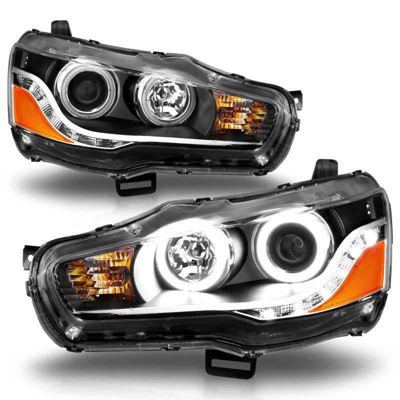 ANZO 2008-2015 Mitsubishi Lancer Projector Headlights w/ Halo Black (CCFL) Headlights ANZO