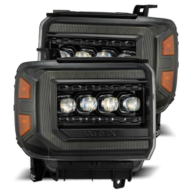 AlphaRex 14-18 GMC Sierra NOVA LED Proj Headlights Plnk Style Alpha Blk w/Activ Light/Seq Signal/DRL Headlights AlphaRex