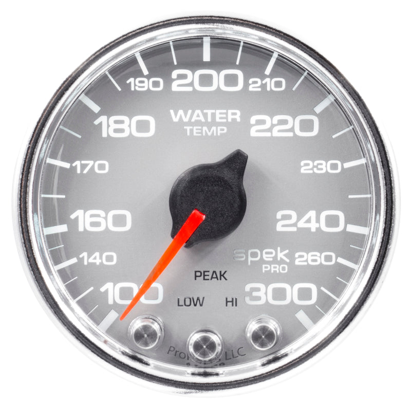 Autometer Spek-Pro Gauge Water Temp 2 1/16in 300f Stepper Motor W/Peak & Warn Slvr/Chrm Gauges AutoMeter