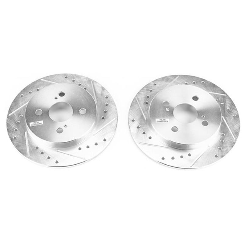 Power Stop 12-18 Toyota Yaris Rear Evolution Drilled & Slotted Rotors - Pair Brake Rotors - Slot & Drilled PowerStop