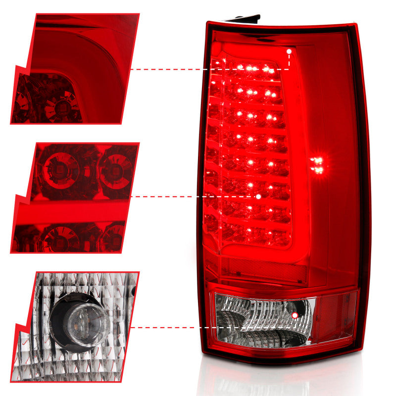 ANZO 2007-2014 Chevy Tahoe LED Taillight Plank Style Chrome With Red/Clear Lens Tail Lights ANZO