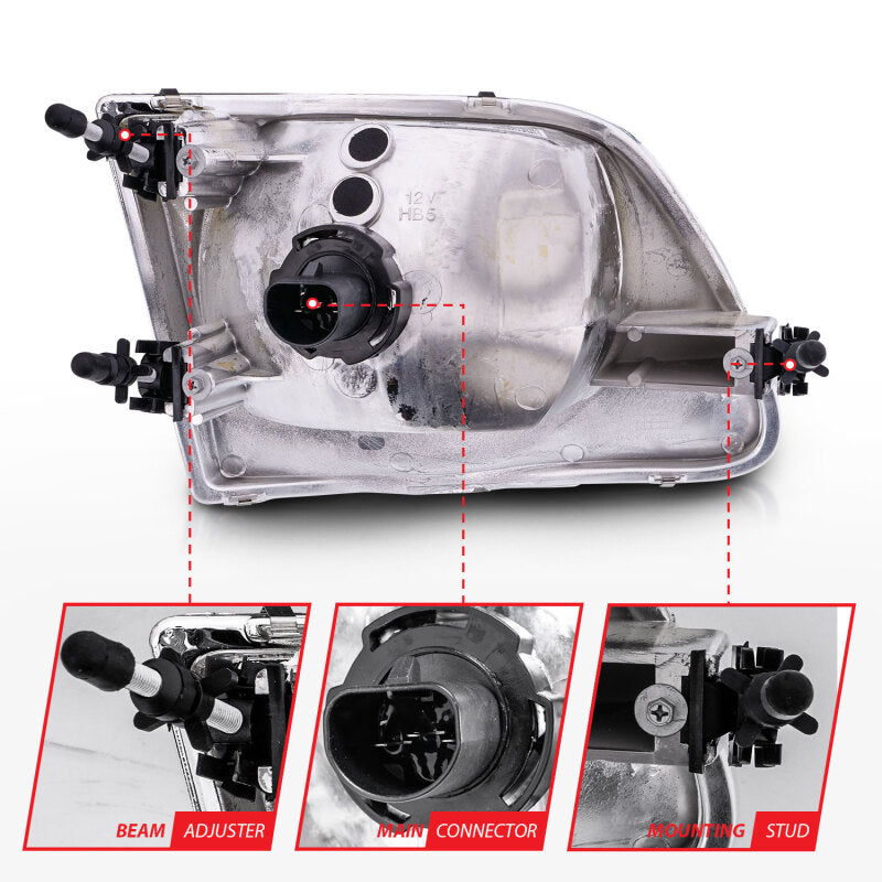 ANZO 1997-2003 Ford F-150 Crystal Headlights Chrome Headlights ANZO