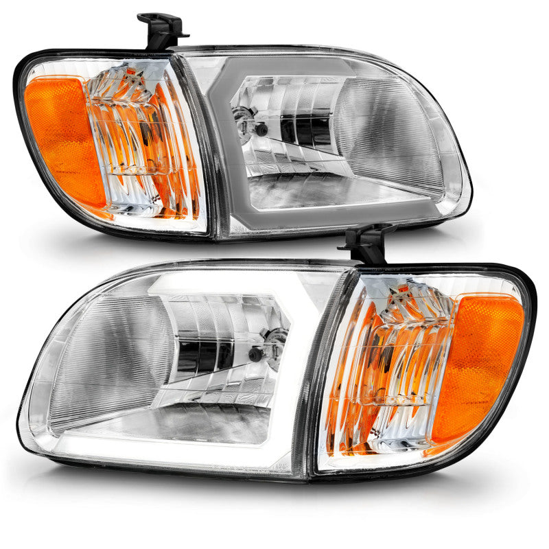 ANZO 00-04 Toyota Tundra (Reg/Acc Cab Only) Crystal Headlights w/Lgt Bar Chrome w/Corner Lights 2pc Headlights ANZO