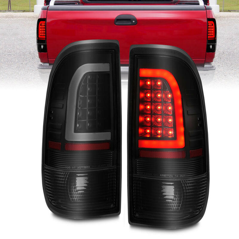 ANZO 1997-2003 Ford F-150 LED Tail Lights w/ Light Bar Black Housing Smoke Lens Tail Lights ANZO