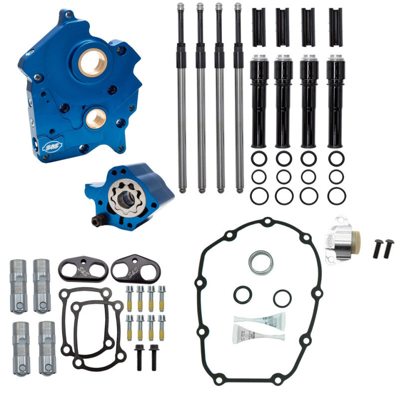 S&S Cycle 2017+ M8 Oil Cooled Models Cam Chest Kit w/o Cam - Blk PR Tubes & Chain Tens Incl. VVT Cam Gears S&S Cycle