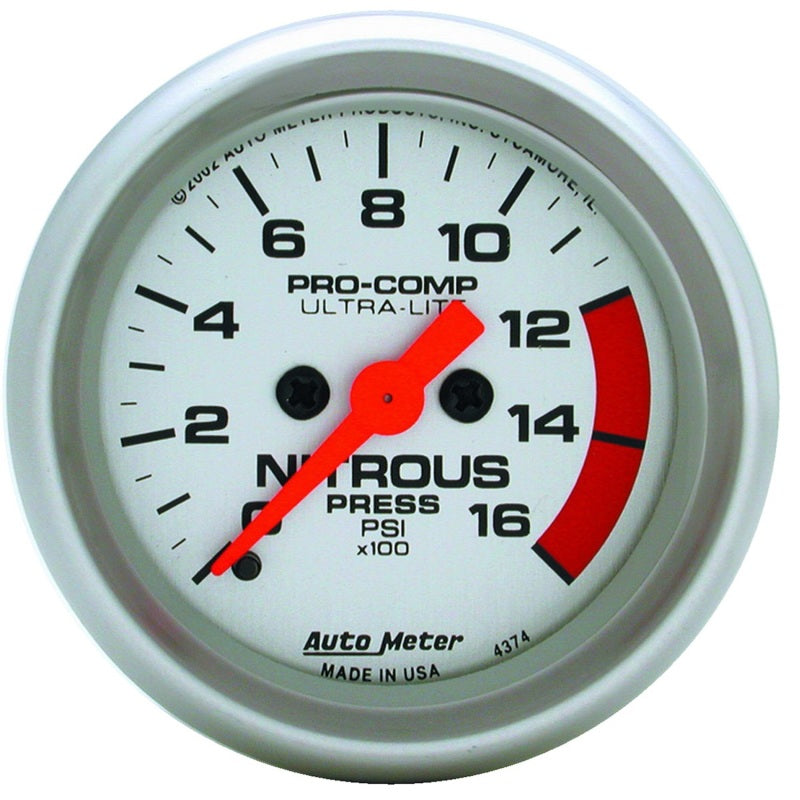 Autometer Ultra-Lite 52mm FSE 0-1600 PSI Nitrous Pressure Gauge Gauges AutoMeter