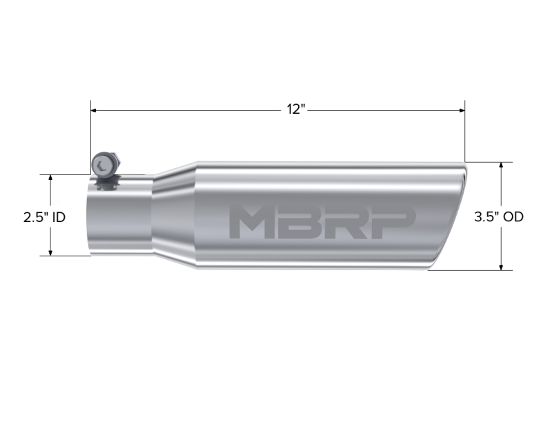 MBRP Universal Tip 3in O.D. Angled Rolled End 2 inlet 10 length Steel Tubing MBRP