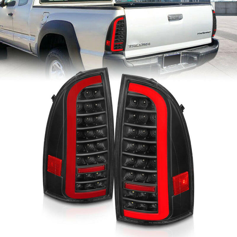 ANZO 05-15 Toyota Tacoma Full LED Tail Lights w/Light Bar Sequential Black Housing Clear Lens Tail Lights ANZO