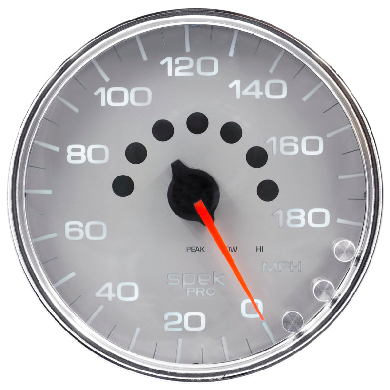 Autometer Spek-Pro Gauge Speedometer 5in 180 Mph Elec. Programmable Silver/Chrome Gauges AutoMeter