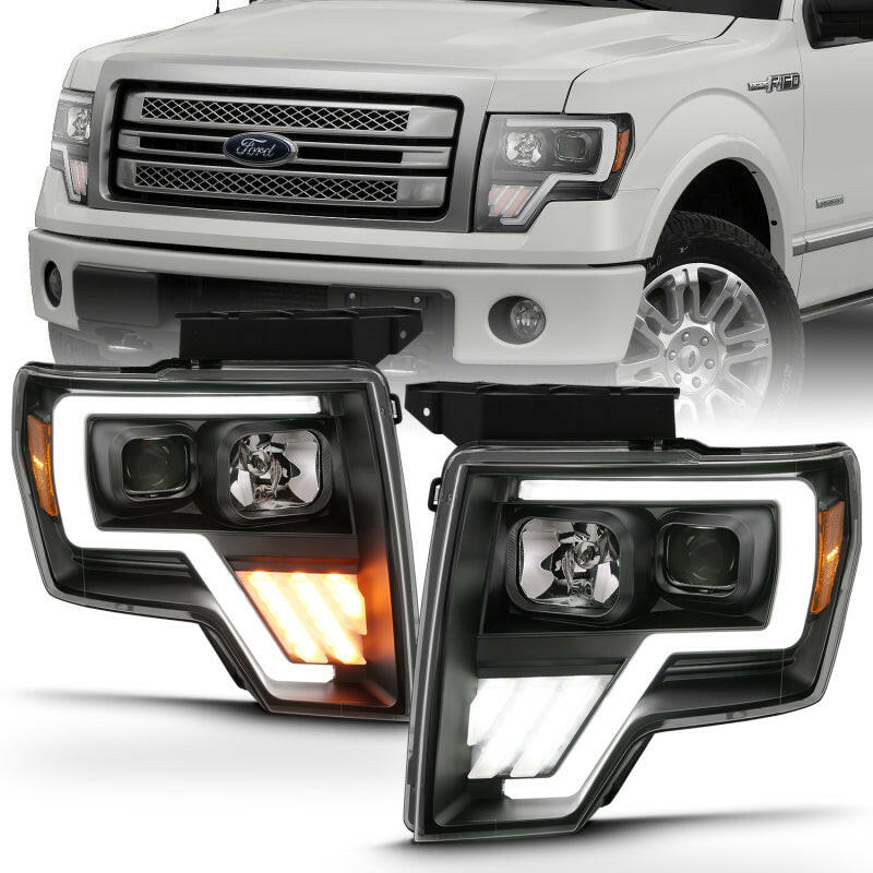 ANZO 2009-2013 Ford F-150 Projector Light Bar G4 Switchback Headlights Black Amber Headlights ANZO