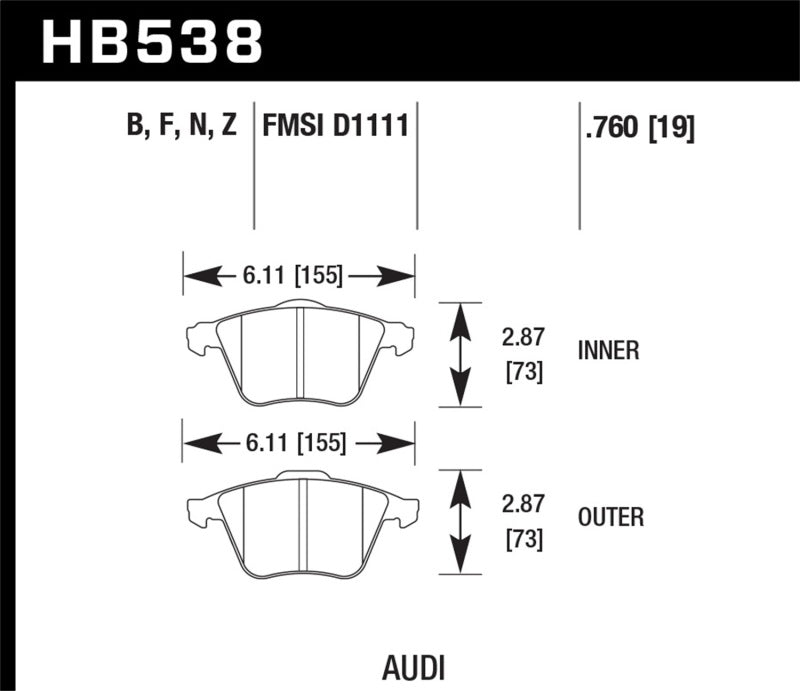 Hawk 09 Audi A4 Cabriolet / 05-07 A4 / 05-09 A4 Quattro / 06-09 A6 / 08 VW R32 HPS Front Brake Pads Brake Pads - Performance Hawk Performance