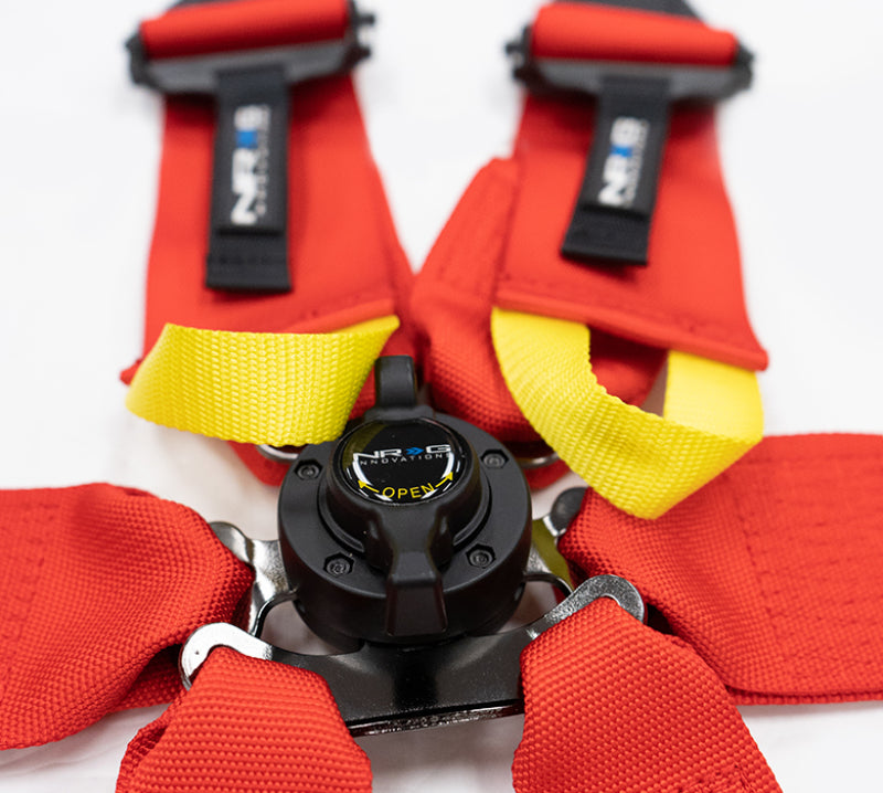 NRG FIA 6pt 2in. Shoulder Belt for HANS Device/ Rotary Cam Lock Buckle/ 3in. Waist Belt - Red Seat Belts & Harnesses NRG