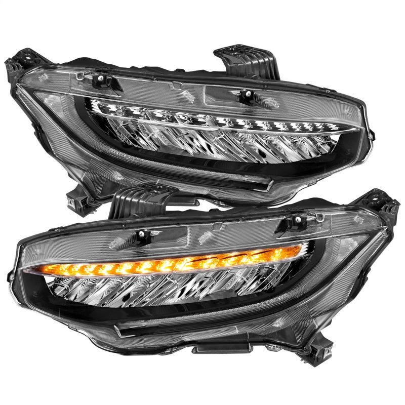 ANZO 16-17 Honda Civic Projector Headlights Plank Style Black w/Amber/Sequential Turn Signal Headlights ANZO