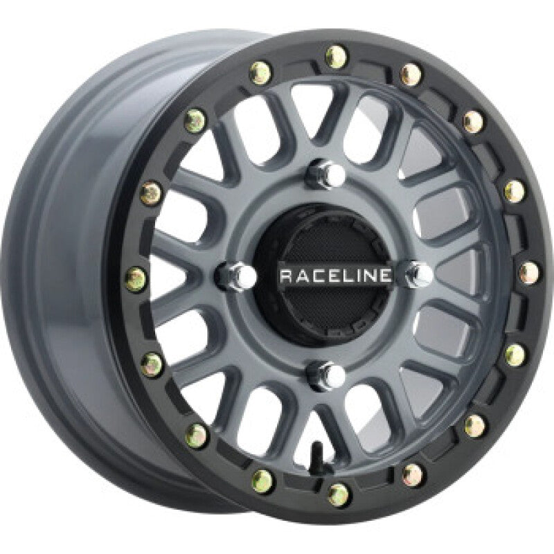 Raceline A93SG Podium 14x7in/4x156 BP/38mm Offset/132.5mm Bore - Grey & Black Ring Beadlock Wheel Wheels - Cast Raceline