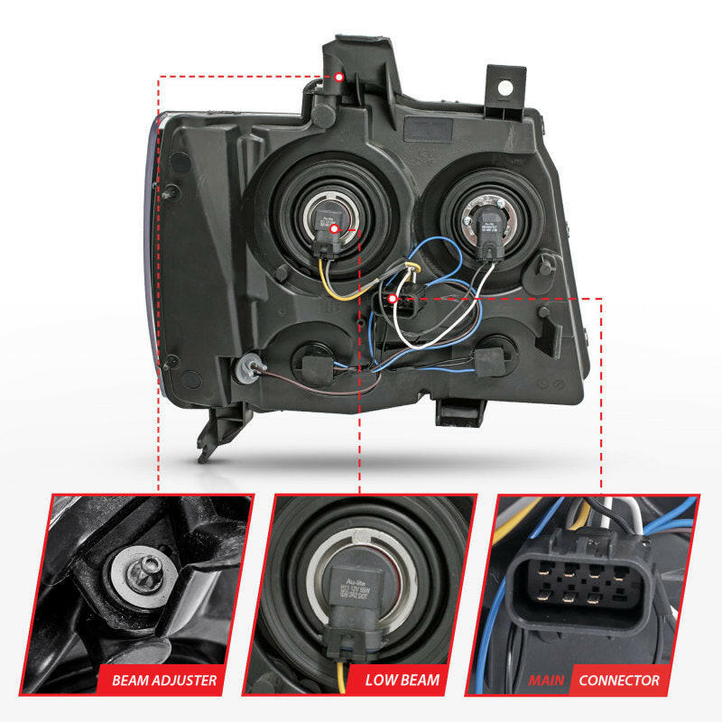 ANZO 2007-2014 Chevrolet Tahoe/Suburban Crystal Headlights Black Headlights ANZO