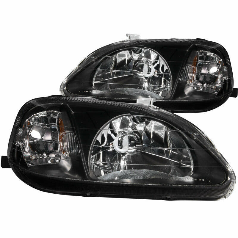 ANZO 1999-2000 Honda Civic Crystal Headlights Black Headlights ANZO