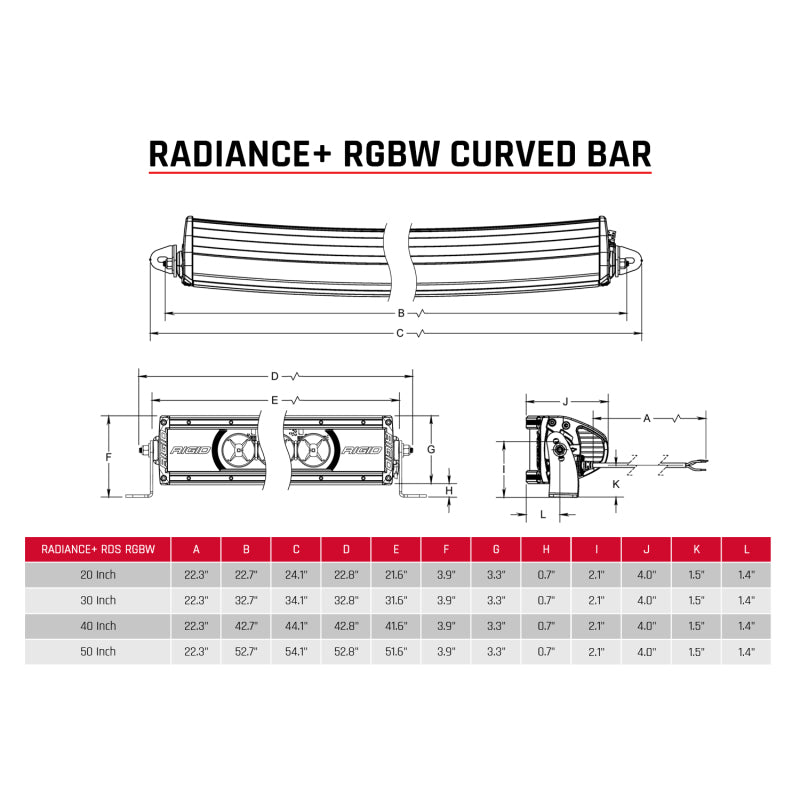 Rigid Industries Radiance+ Curved 20in. RGBW Light Bar Light Bars & Cubes Rigid Industries
