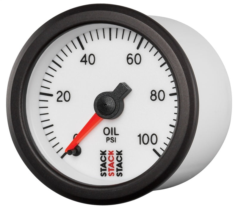 Autometer Stack 52mm 0-100 PSI 1/8in NPTF Male Pro Stepper Motor Oil Pressure Gauge - White Gauges AutoMeter