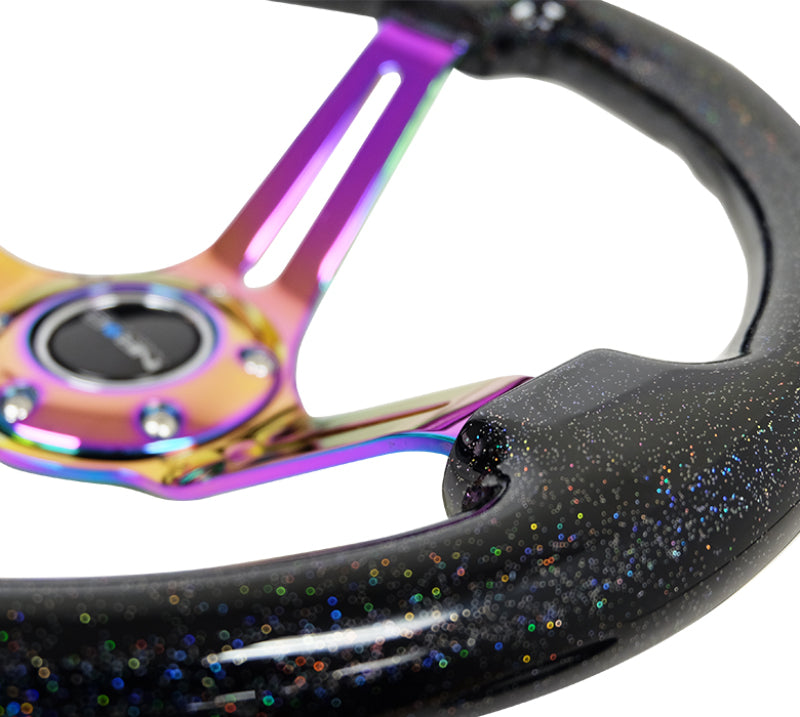 NRG Reinforced Steering Wheel (350mm / 3in. Deep) Blk Multi Color Flake w/ Neochrome Center Mark Steering Wheels NRG